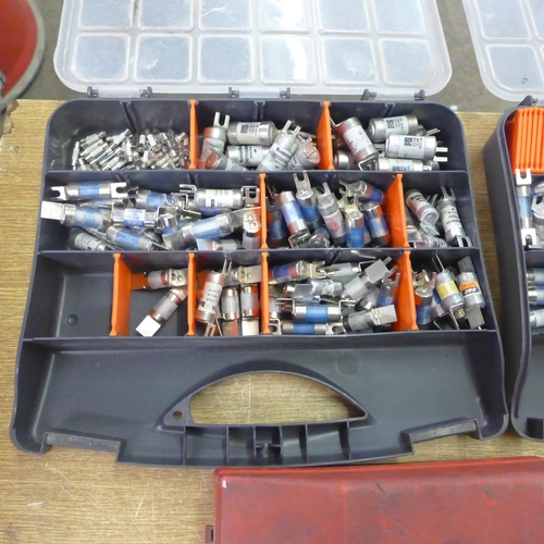 2036A - 2 Organiser trays of industrial electrical fuses