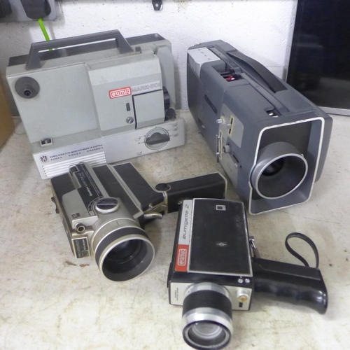 2055 - A Chinon synchro sound 8mm projector, A Sankyo (ME440) 8mm movie camera and Chiaon 12v 15-25mm video... 