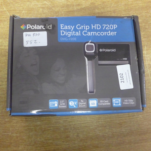 2102 - A Polaroid Easy Grip HD 720p digital camcorder - in box