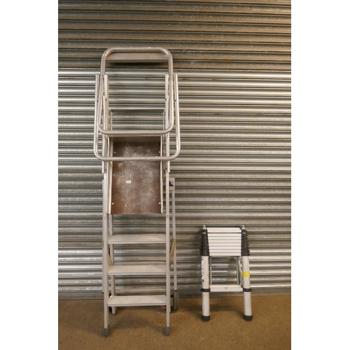 2179 - A work ladder and a Youngman adjustable loft ladder