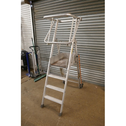 2179 - A work ladder and a Youngman adjustable loft ladder