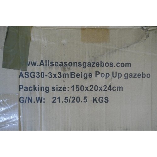 2181 - A 3 x 3m beige pop-up gazebo - boxed