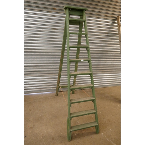 2189 - Two wooden  ladders - A double extending and a 12 rung step ladder