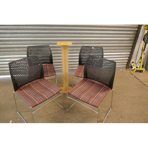 2220 - 4 Chrome and fabric chairs and CD stand (Broudstock designer)