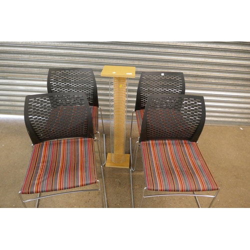 2220 - 4 Chrome and fabric chairs and CD stand (Broudstock designer)