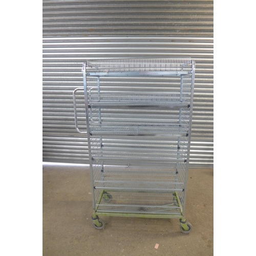 2248 - A stainless steel 4-wheeled 5-tierd catering trolley