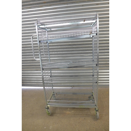 2249 - A stainless steel 4-wheeled 5-tierd catering trolley