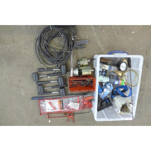 2273 - A quantity of assorted tool and parts from a service garage clearance including a CV joint puller ba... 