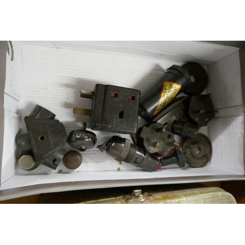 2290 - A box of various household items including plugs, spoons, mini clock faces and a large assortment of... 