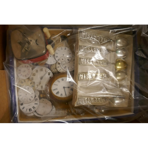 2290 - A box of various household items including plugs, spoons, mini clock faces and a large assortment of... 