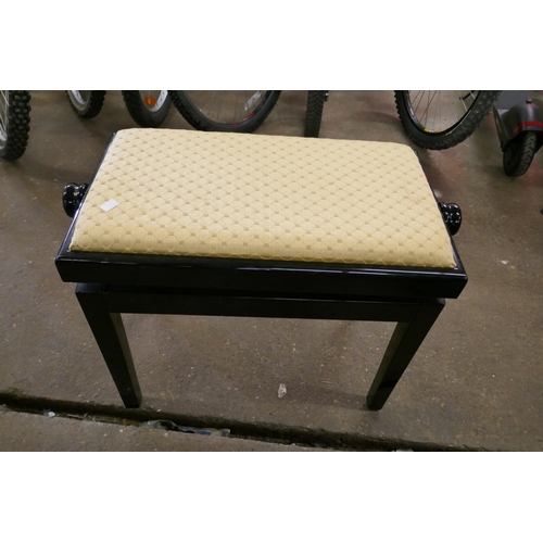 2310 - A black lacquered piano stool with fabric top and Ikea adjustable padded bedroom stool