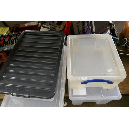 2369 - 4 Plastic storage boxes of various sizes including 2 Really Useful boxes