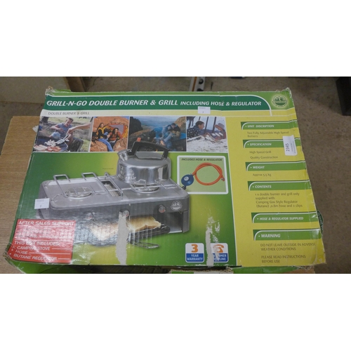 2345 - A twin ring camping stove and grill withi fold-out camp kitchen