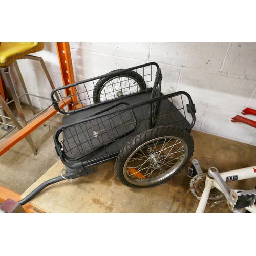 2217 - 3 Bike frames - specialised, Raleigh and Carrera with Ammaco folding bike and bike trailer