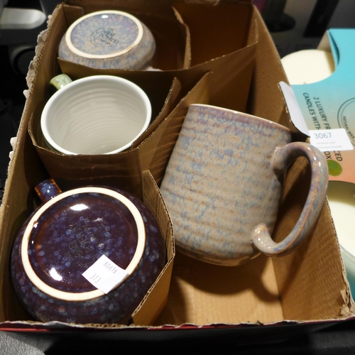 3067 - Two Candles & Reactive Glaze Mugs  (incomplete)  (313-411,413)   * This lot is subject to vat