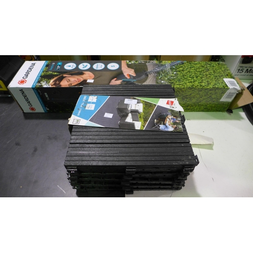 3099 - Easy Tile Cosmo Graphite Deck Tile pack, Gardena 14V Hedge Trimmer  (313-329,336)   * This lot is su... 