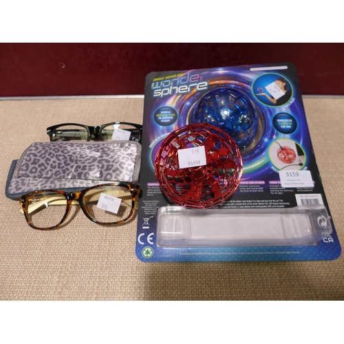 3159 - FGX Reading Glasses and two Wonder Sphere Spinner Balls      (313-391.,396* This lot is subject to v... 