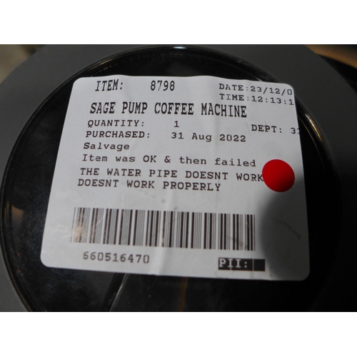 3262 - Sage Pump Coffee Machine, Original RRP £449.99 + vat      (313-102)   * This lot is subject to vat