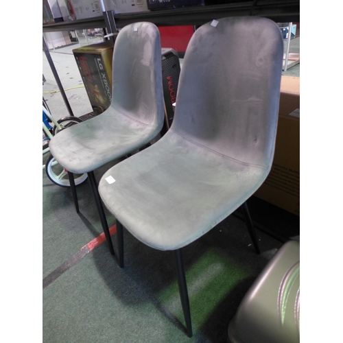 3361 - Pair of Grey Velvet/Black Metal Dining Chairs