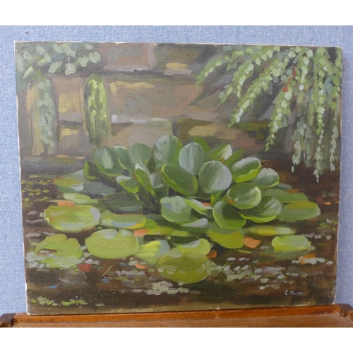 296 - An Impressionist style oil on canvas, lily pond, unframed