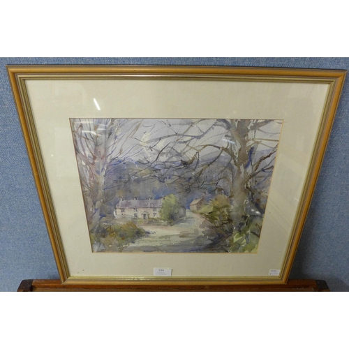 299 - R.J. Wood, village scene, watercolour, framed