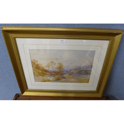 302 - T.T. Soper, river landscape, watercolour, framed