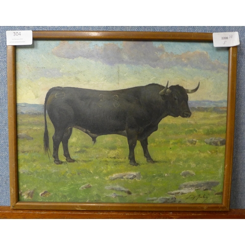 304 - Luis Juli y Carrere, Bull Tercero, oil, Madrid, 1906, framed