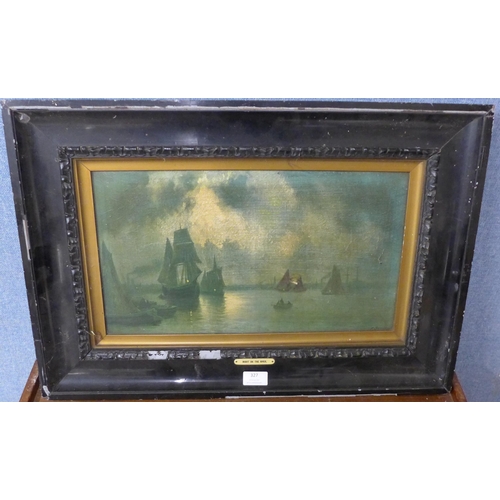 327 - E. Arnold, Night on River, print, framed