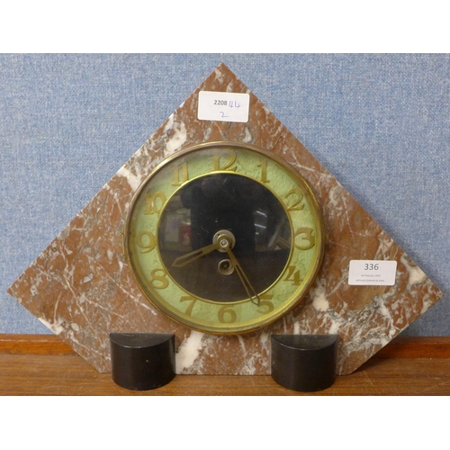 336 - A French Art Deco marble mantel clock