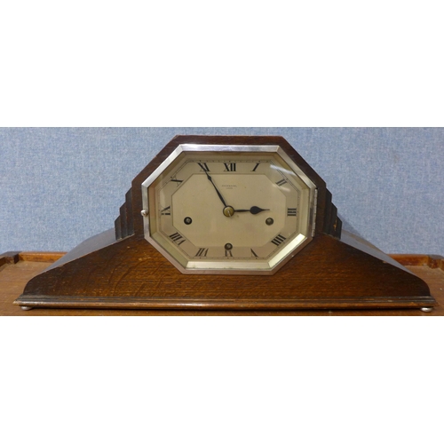 337 - An Art Deco oak Westminster chime mantel clock, Dyson & Sons, Leicester