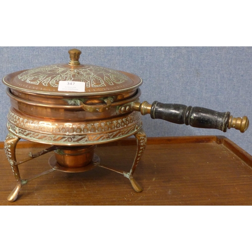 347 - A Persian copper pan on stand