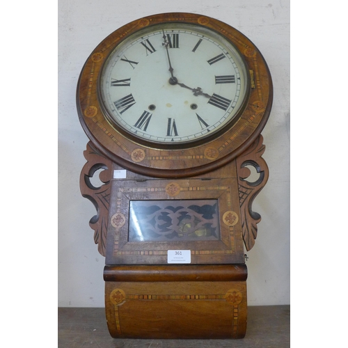 361 - A 19th Century American inlaid walnut wall clock