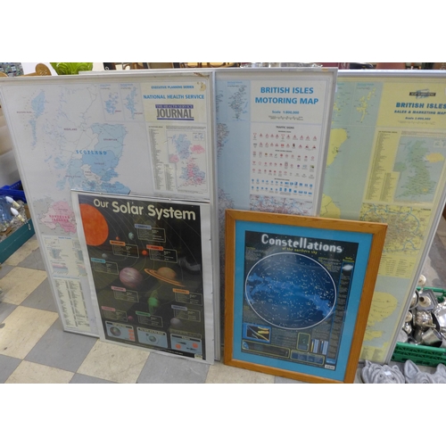 372 - Three large maps of Great Britain and two posters of Space, Constellations and Solar System