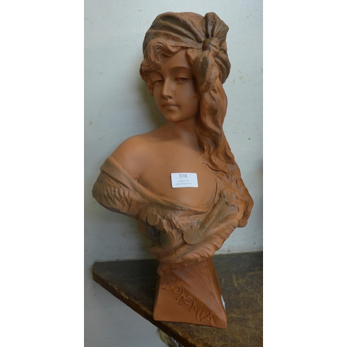 378 - An Art Nouveau style faux terracotta bust of a lady