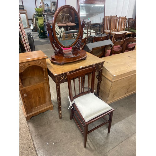 218 - A Victorian mahogany toilet mirror and a late Victorian mahogany child's bedroom chair