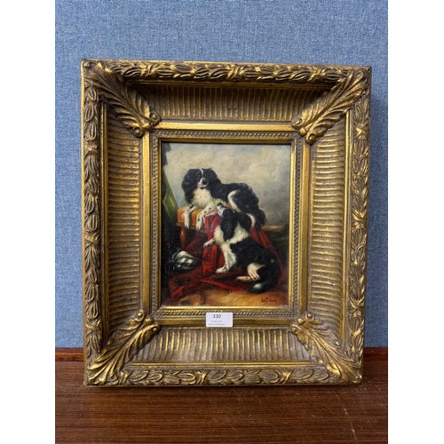 330 - G.E. Paice, study of two spaniels, oil on canvas, framed