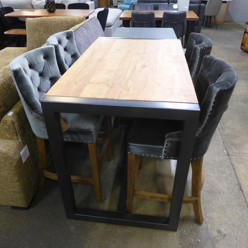 1303 - A Fire bar table and four Cuba grey velvet stools * this lot is subject to VAT