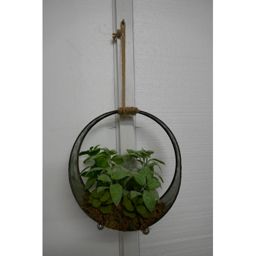 1330 - Faux green succulents in a round iron pot  - H 30cms (66554912)