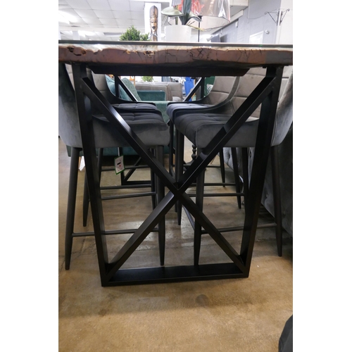 1343 - A Chennai bar table and set of four Kos grey velvet bar stools * This lot is subject to VAT