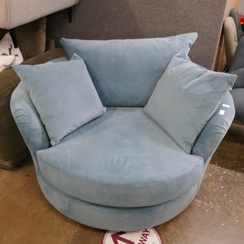 1380 - An aqua velvet swivel love seat