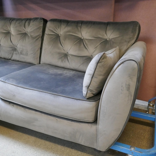 1442 - A pair of Hoxton grey velvet upholstered three seater sofas, RRP £1598