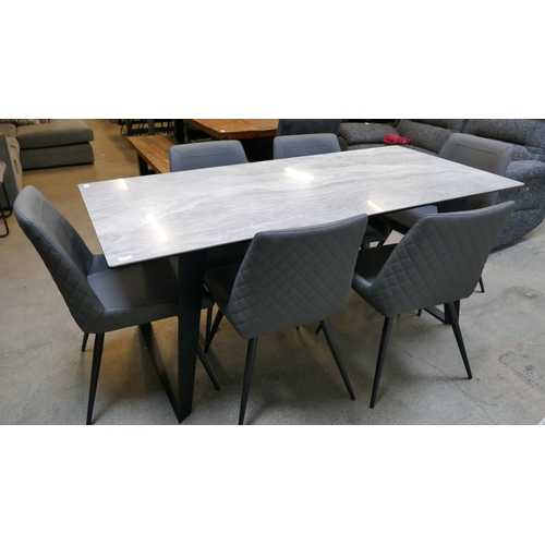 1447 - Laredo dining table and six grey upholstered chairs
