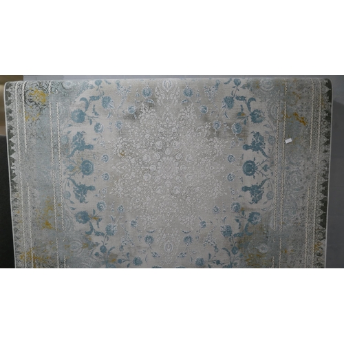 1487 - A fine woven Iranian designer carpet, vintage look grey ground with hints of duck egg blue (3m x 2m)