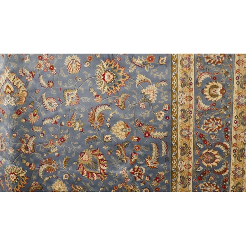 1571 - A large duck egg blue ground Cashmere carpet with all over floral design (380 x 280cm)