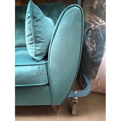 1599 - A Hoxton teal velvet upholstered three seater sofa