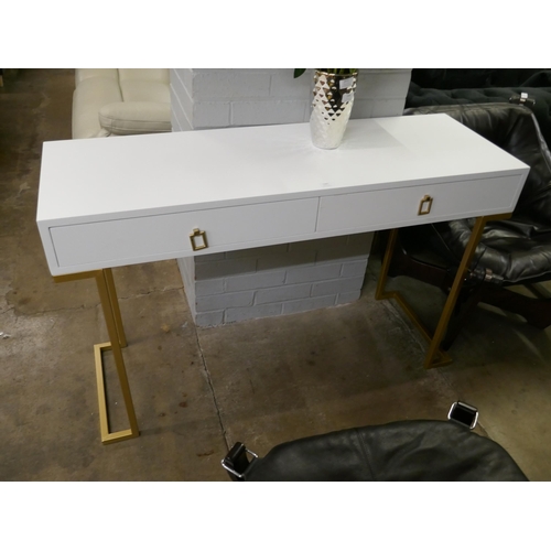 1385 - A white two drawer console table with legs
