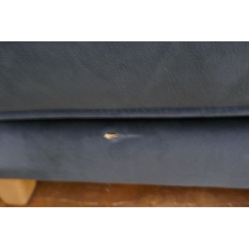 1422 - A blue velvet footstool - damaged