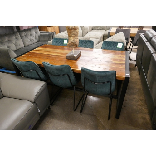 1445 - A fire 2.0 dining table with six emerald velvet upholstered dining chairs * This lot is subject to v... 