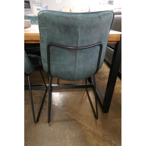 1445 - A fire 2.0 dining table with six emerald velvet upholstered dining chairs * This lot is subject to v... 