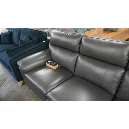 1454 - Grace Grey Leather Three Seater Power Recliner, original RRP £774.99 + VAT (4195-34) * This lot is s... 
